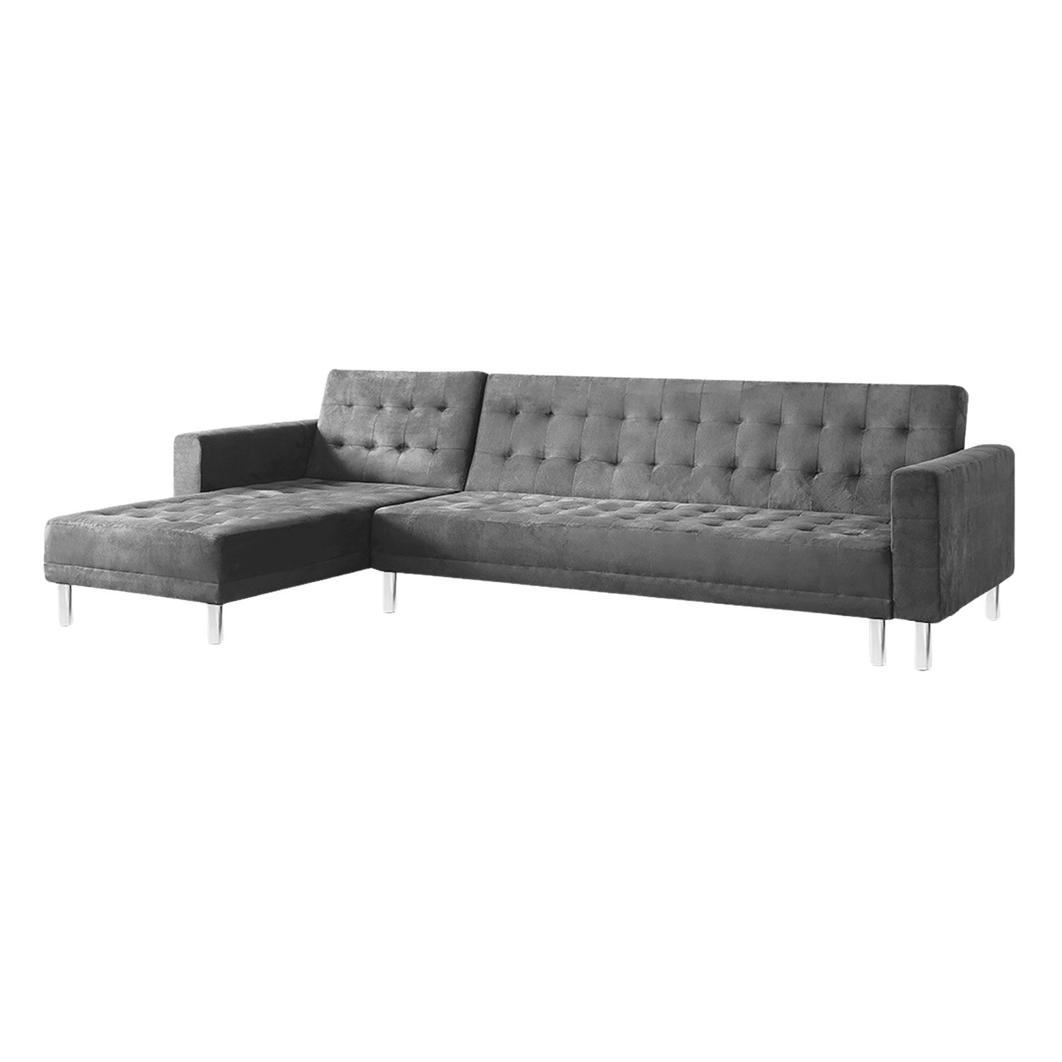 V240-SOFA-TM-BLL-GRY-202507221231-00 Sarantino Faux Velvet Corner Wooden Sofa Bed Couch with Chaise - Grey - Image 1