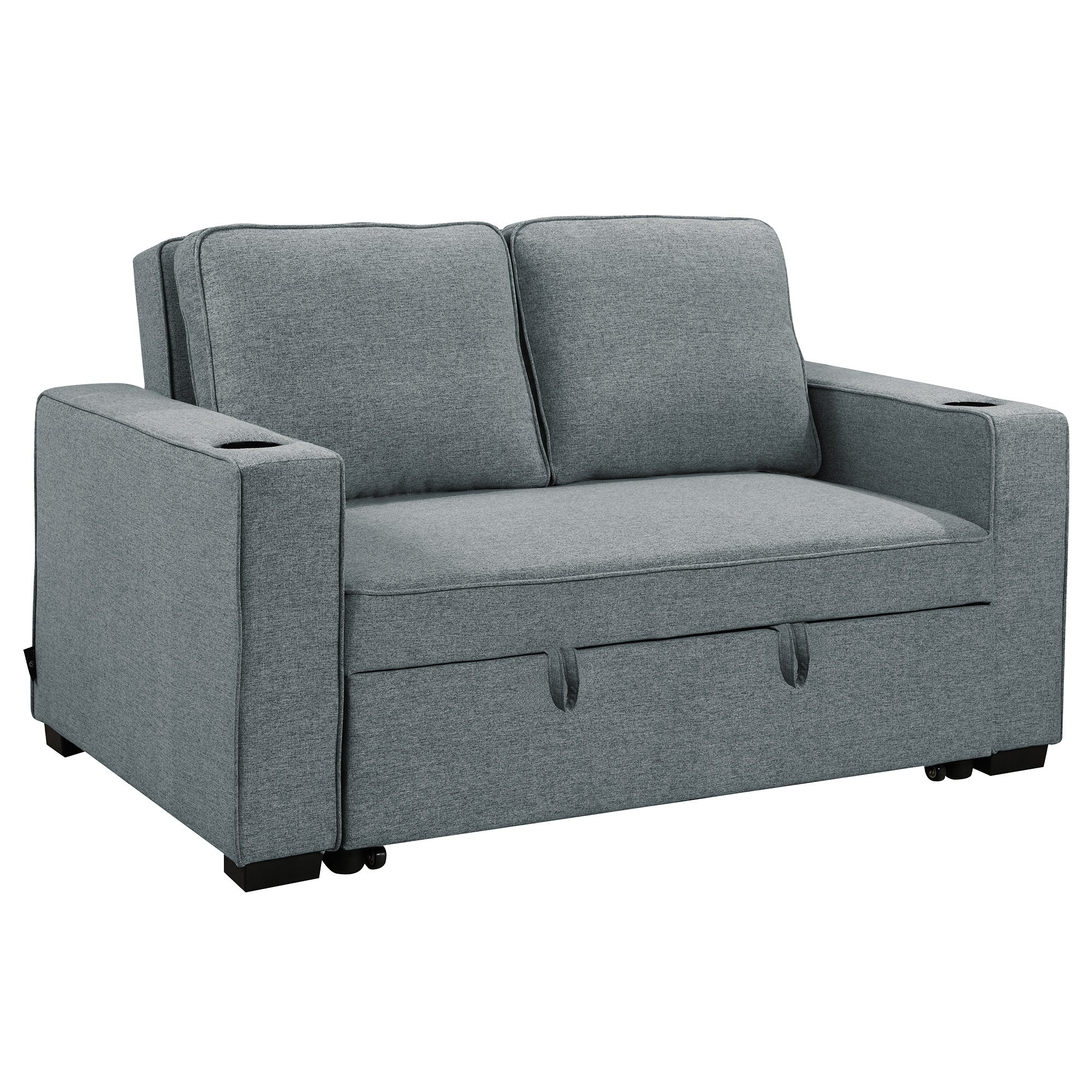V240-SOFA-YGG-7004-LNN-BLU-189772-00 Sarantino Hoffman Linen Sofa Bed With Cushions & Cup Holders Dark Grey - Image 1