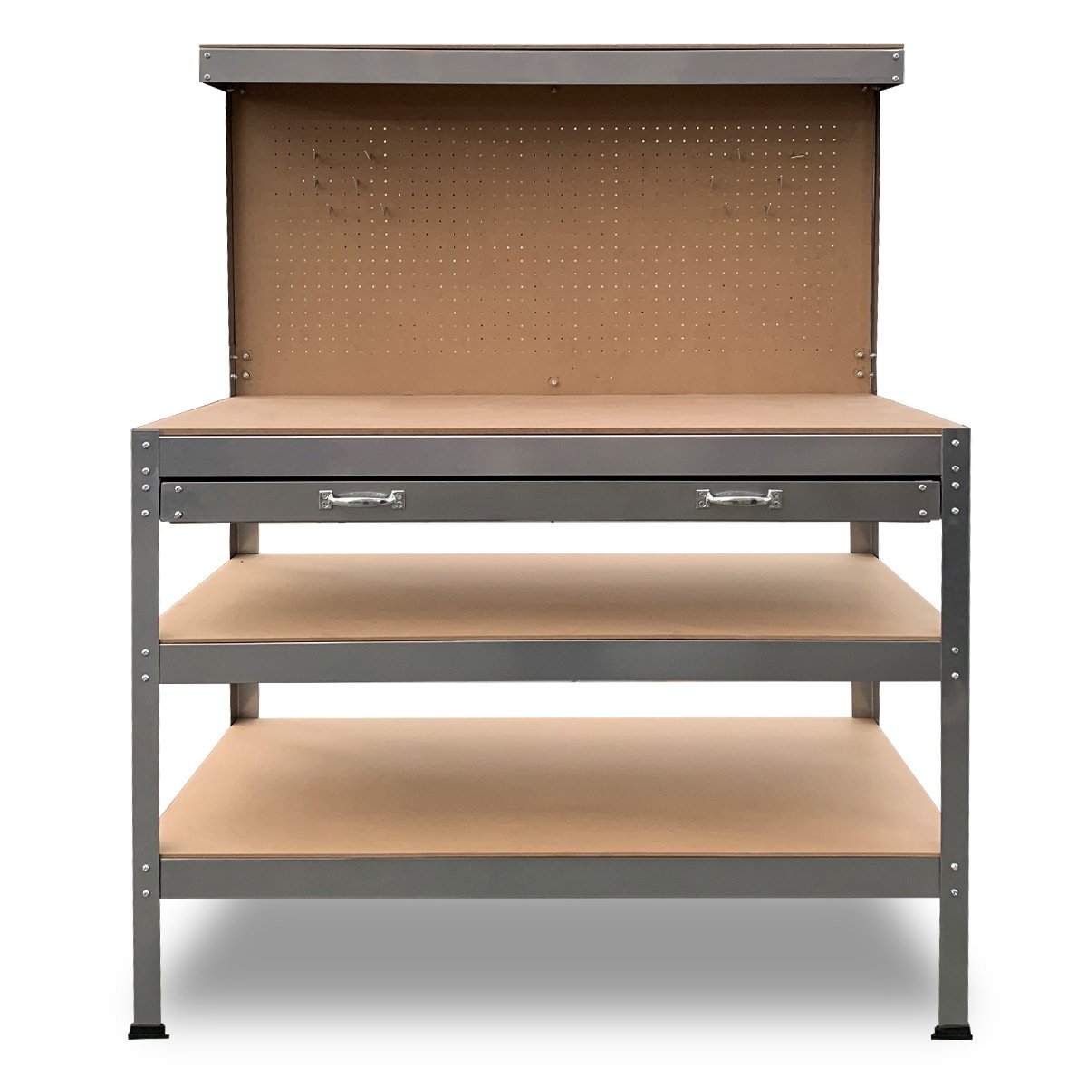 V240-TBL-3LY-WH-SL-67962-00 Kartrite 3-layered Work Bench Garage Storage Table Tool Shop Shelf Silver - Image 1