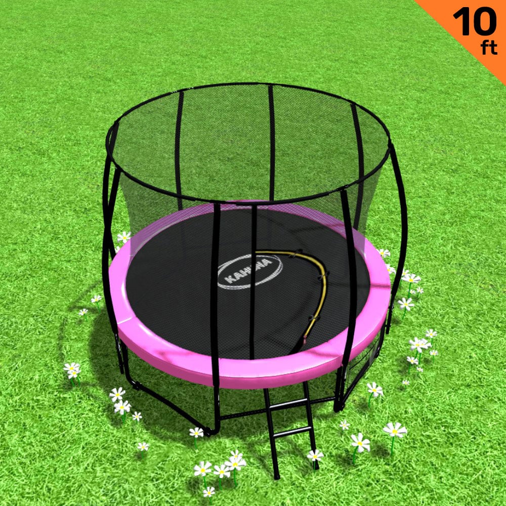 V240-TRA-KAH-10-PK-75261-00 Kahuna 10ft Trampoline Free Ladder Spring Mat Net Safety Pad Cover Round Enclosure Pink - Image 1