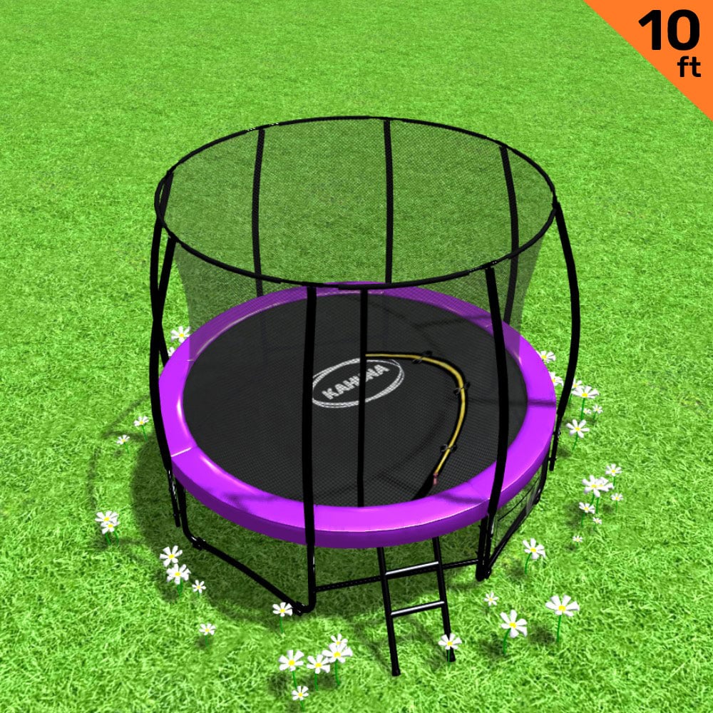 V240-TRA-KAH-10-PU-75263-00 Kahuna 10ft Trampoline Free Ladder Spring Mat Net Safety Pad Cover Round Enclosure Purple - Image 1