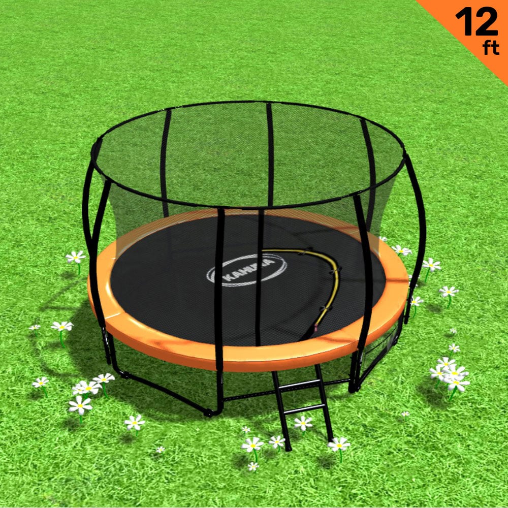 V240-TRA-KAH-12-OR-76774-00 Kahuna 12ft Trampoline Free Ladder Spring Mat Net Safety Pad Cover Round Enclosure - Orange - Image 1