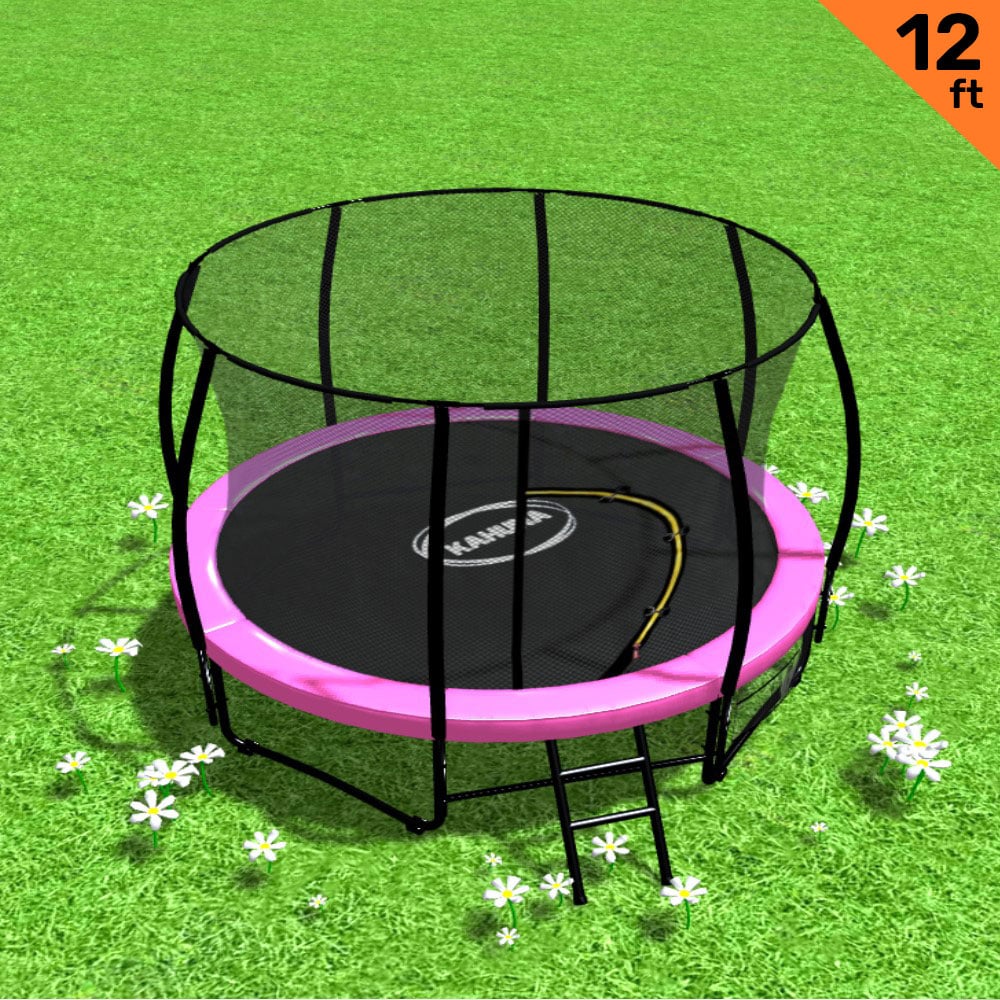 V240-TRA-KAH-12-PK-76771-00 Kahuna 12ft Trampoline Free Ladder Spring Mat Net Safety Pad Cover Round Enclosure - Pink - Image 1