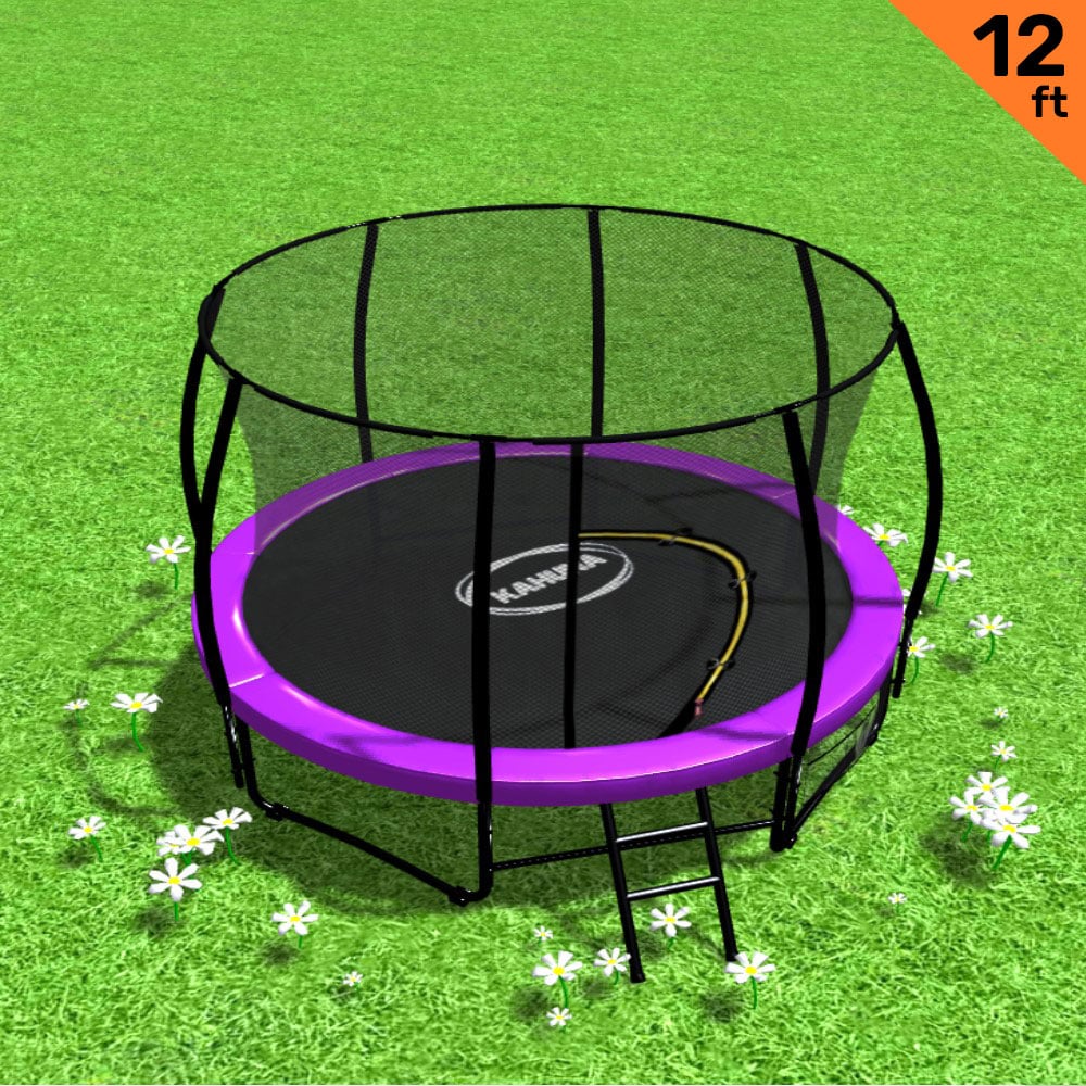 V240-TRA-KAH-12-PU-76770-00 Kahuna 12ft Trampoline Free Ladder Spring Mat Net Safety Pad Cover Round Enclosure - Purple - Image 1