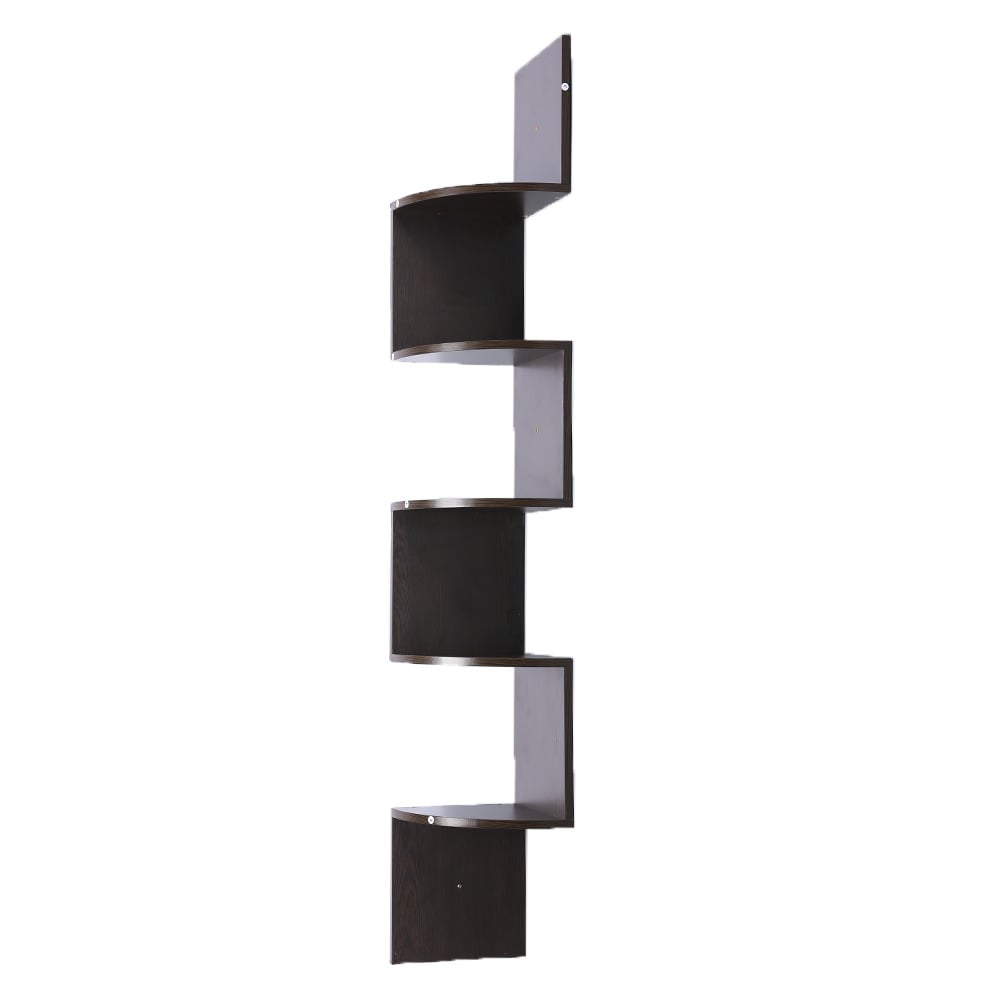 V240-WSH-KLN-DBN-70220-00 Sarantino 5 Tier Corner Wall Shelf Display Shelves Dvd Book Storage Rack Floating Mounted - Dark Brown - Image 1