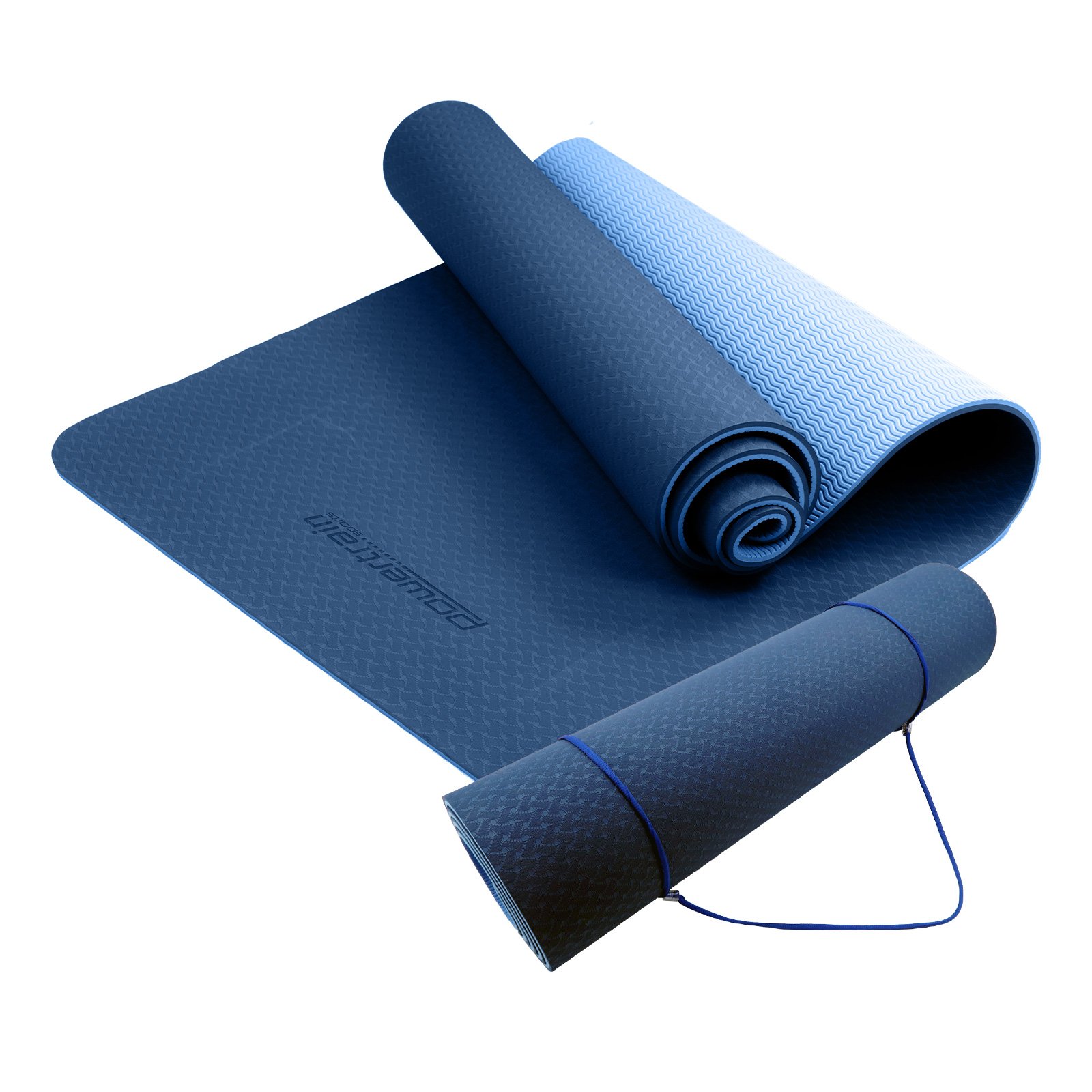 V240-YM-TPE-DHG-DBU-67576-00 Powertrain TPE Yoga Exercise Mat Home Gym Pilates Fitness 8mm Thick in Dark Blue - Image 1