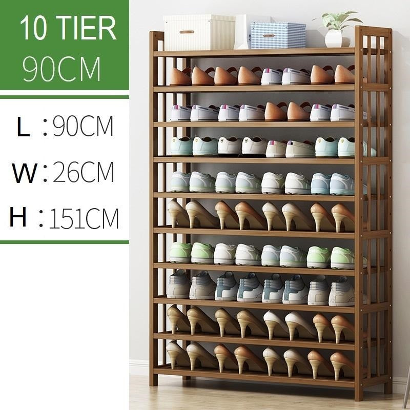 V255-0408-10-53000-00 10 Tier Tower Bamboo Wooden Shoe Rack Corner Shelf Stand Storage Organizer - Image 1