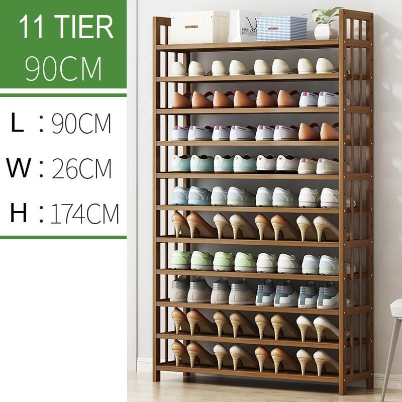 V255-0408-11-52992-00 11 Tier Tower Bamboo Wooden Shoe Rack Corner Shelf Stand Storage Organizer - Image 1