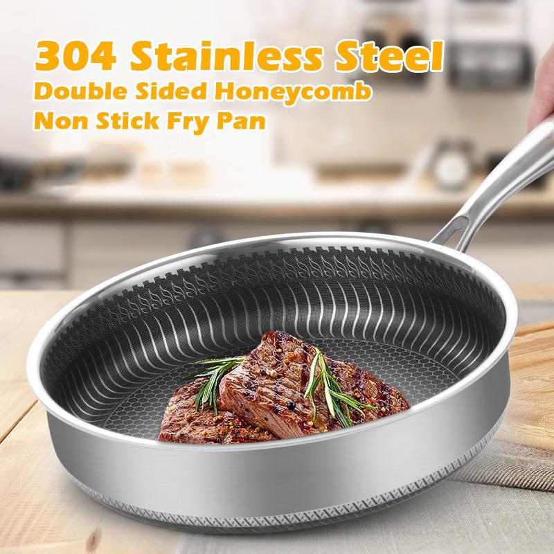 V255-304-30CM-PAN-LID-2SIDE-52106-00 Stainless Steel Frying Pan Non-Stick Cooking Frypan Cookware 30cm Honeycomb Double Sided - Image 1