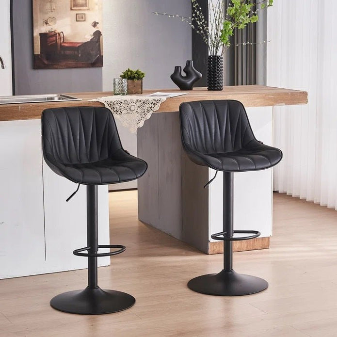 V255-BS8409-BLACK-202505231416-00 SERENITà Black Modern Height Adjustable Swivel Bar Stools Upholstered Leather Barstool Kitchen Island Chairs with Metal Frame (Set of 2) - Image 1
