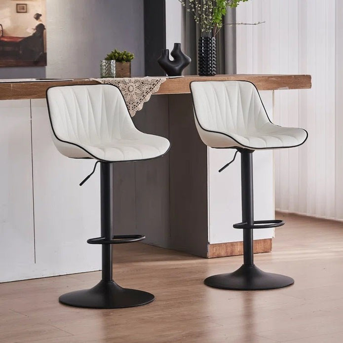 V255-BS8409-WHITE-202505231417-00 SERENITà White Modern Height Adjustable Swivel Bar Stools Upholstered Leather Barstool Kitchen Island Chairs with Metal Frame (Set of 2) - Image 1