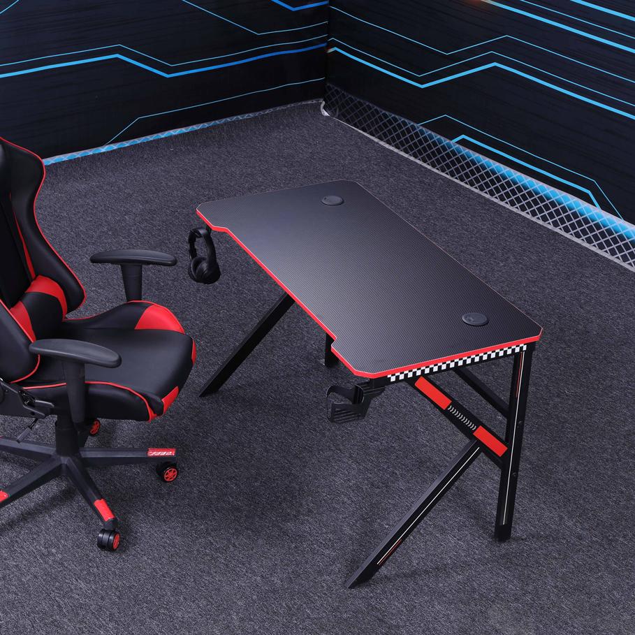 V255-D2105-140CM-53196-00 Gaming Desk Desktop PC Computer Desks Desktop Racing Table Office Laptop Home K-Shaped Legs Black 140cm - Image 1