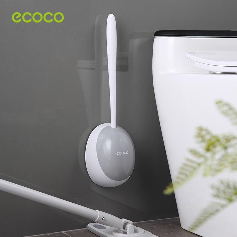 V255-E2023-G-89086-00 Ecoco Silicone Water Drop Toilet Brush Holder Set Wall-Mounted Cleaning Brush Tool Grey - Image 1