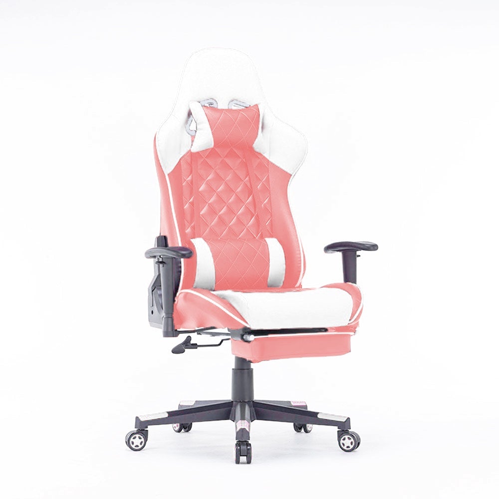 V255-GCHAIRPK-32-52363-00 Gaming Chair Ergonomic Racing chair 165° Reclining Gaming Seat 3D Armrest Footrest Pink White - Image 1