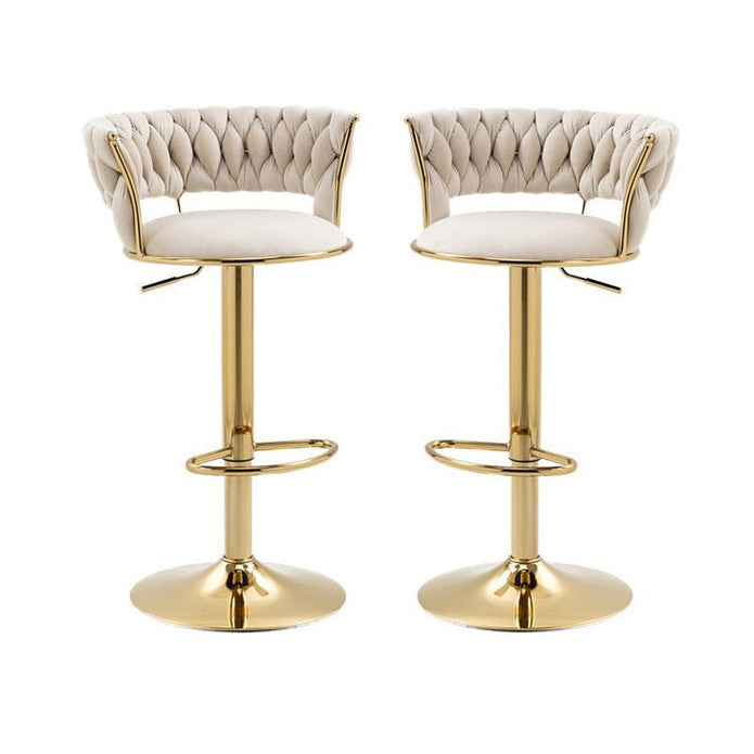 V255-GP1762-WH-202505271450-00 2x Height Adjustable Swivel Bar Stool Velvet Golden Base Barstools Chairs Padded Seat- Beige - Image 1