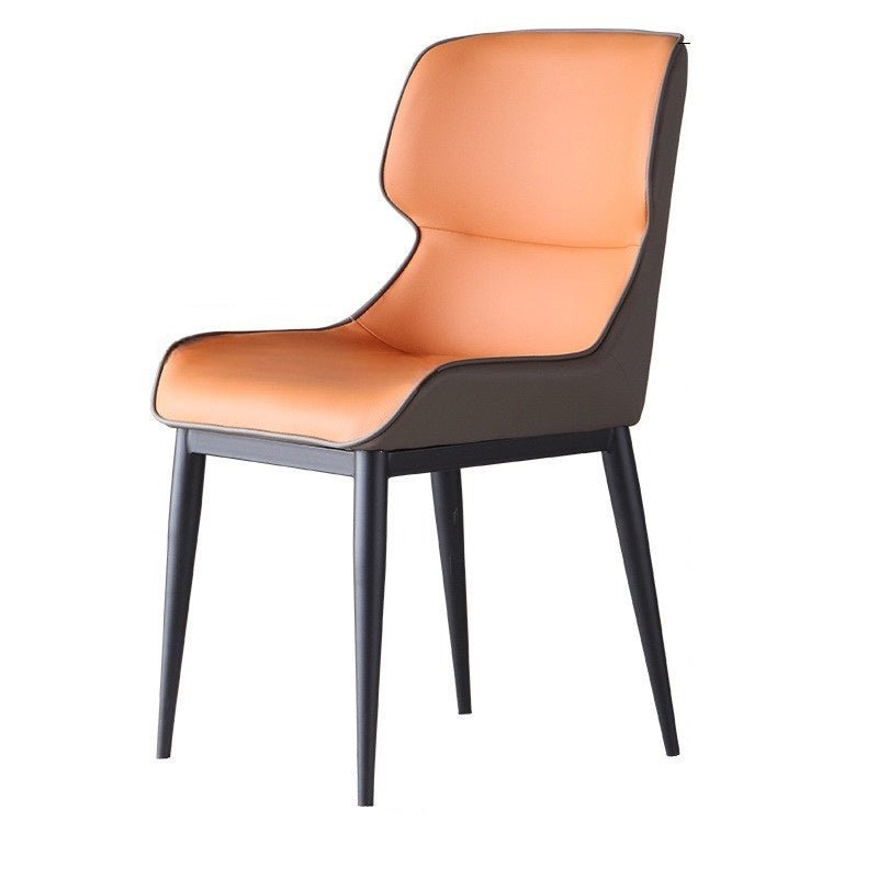 V255-I-DICHAIR-DR-OR-202505141131-00 Orange Brown Italian Minimal List Dining Chairs PU Retro Chair Cafe Kitchen Modern Metal Legs x2 - Image 1