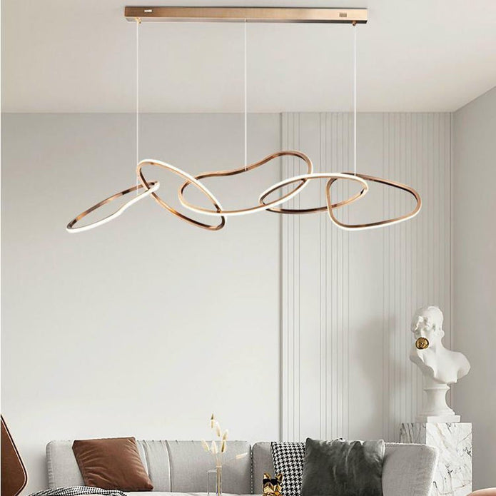 V255-L-24126-150-197142-03 Nordic Minimalist Rose Gold LED Pendant Light Adjustable Modern Ring Chandelier 150cm - Image 1