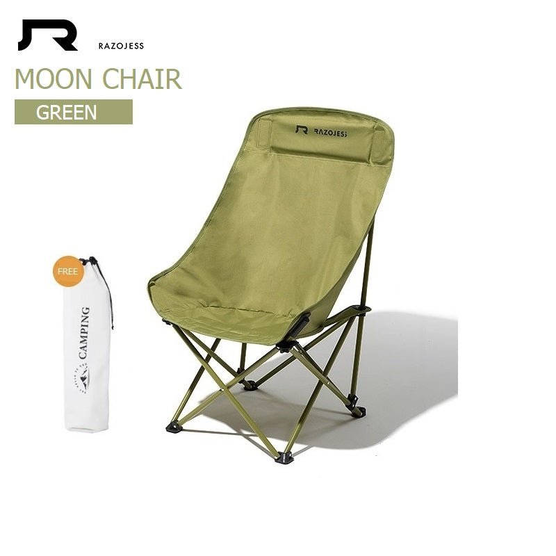 V255-MOON-LC-GR-191696-00 RAZOJESS Enlarged Moon Chair for Outdoor Camping Fishing Picnic Green - Image 1