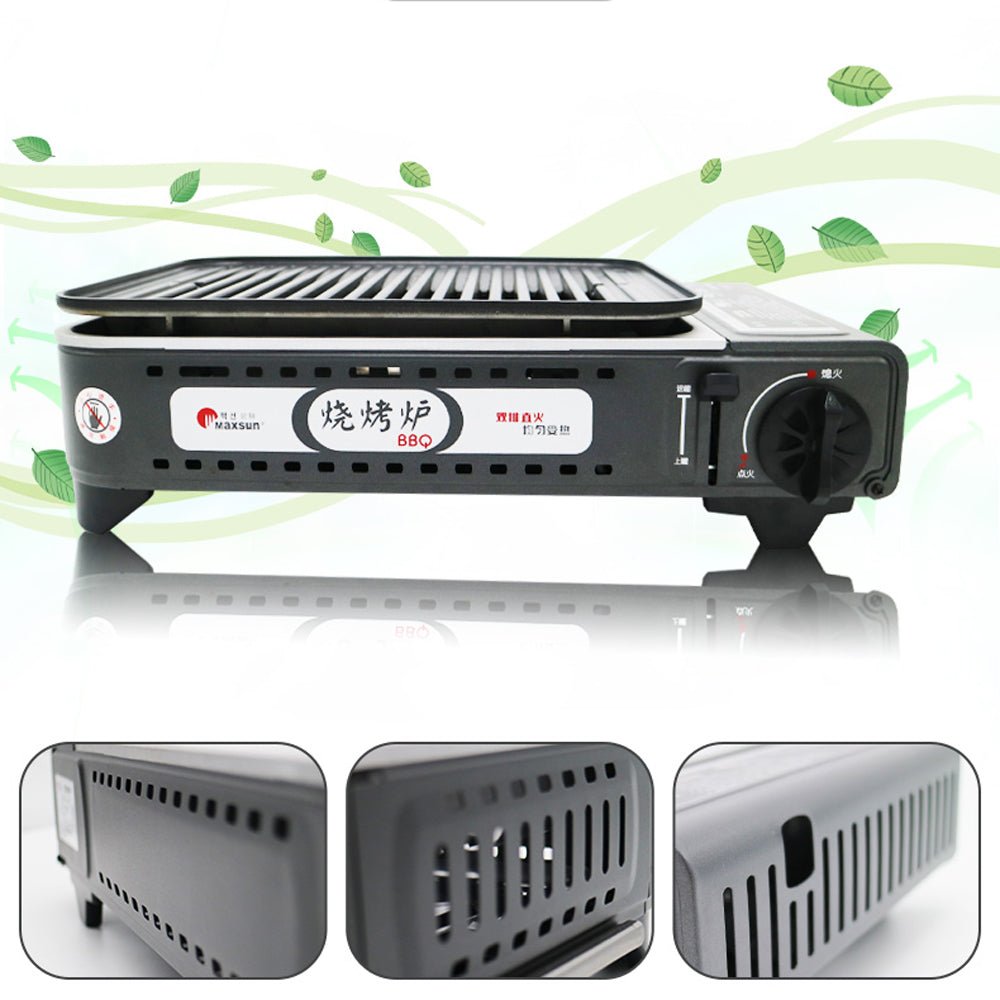 V255-MS-8MINIBBQ-52245-00 Portable Gas BBQ Stove with PRO Grill Plate Outdoor Barbecue Cooking Burner Kit Butane Camping - Image 1