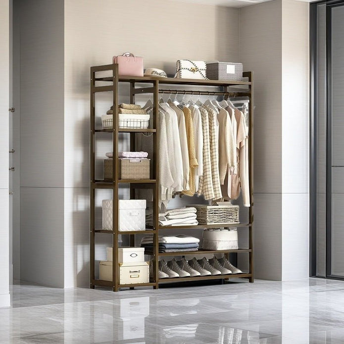 V255-QBYMJ-110-202505051244-00 Bamboo Clothes Rack Garment Closet Storage Organizer Hanging Rail Shelf Dress room 110CM - Image 1