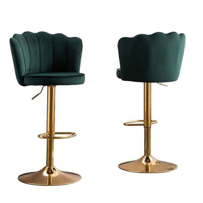 V255-SP2311-EGREEN-202505231416-00 SERENITà Swivel Bar Stools Bar Height Set of 2 Adjustable Upholstered Counter Barstool Velvet Bar Chairs with Back/Gold Base for Kitchen Island/Bar/Cafe-Emerald Green - Image 1