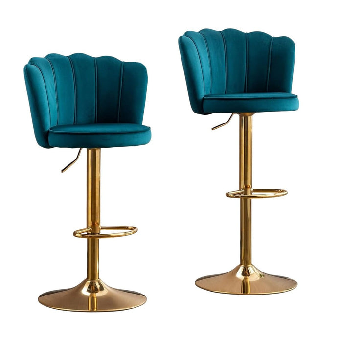 V255-SP2311-TEAL_BLUE-202505231416-00 SERENITà Swivel Bar Stools Bar Height Set of 2 Adjustable Upholstered Counter Barstool Velvet Bar Chairs with Back/Gold Base for Kitchen Island/Bar/Cafe-Teal Blue - Image 1