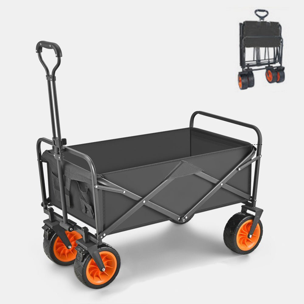 V255-TROLLEY-8INCH-BK-97475-00 8 Inch Wheel Black Folding Beach Wagon Cart Trolley Garden Outdoor Picnic Camping Sports Market Collapsible Shop - Image 1