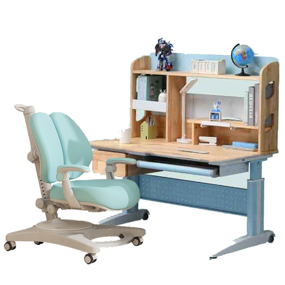 V255-XJM017-PCSB508-BLUE-53263-00 Solid Rubber Wood Height Adjustable Children Kids Ergonomic Blue Study Desk Chair Set 120cm AU - Image 1