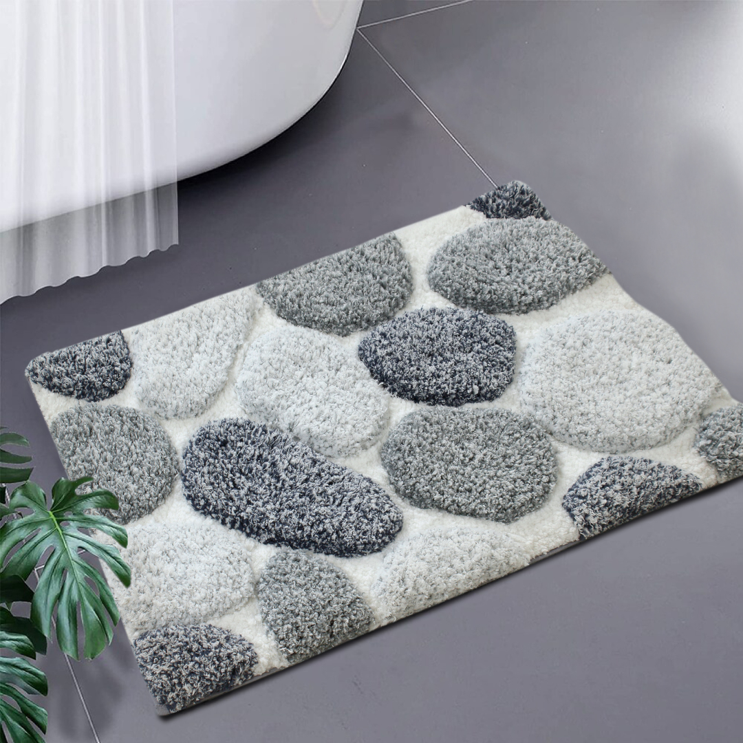 V262-BM-671-172563-00 Pebble 3D Design Tufted Soft Pile Bathmat - 50x80 - Image 1