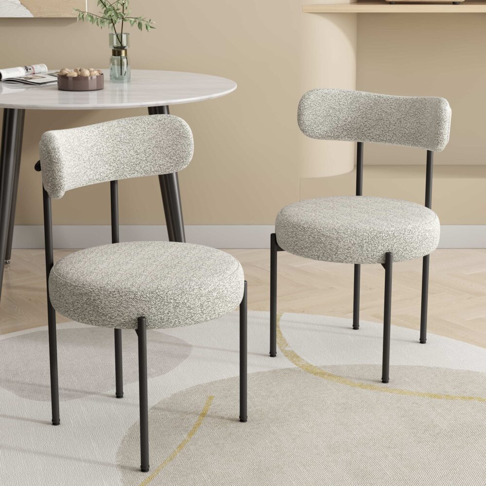 V264-DNC-416B-MCR-02-1-189434-00 Luxe Boucle Cushioned Elsa Dining Chairs in White Quartz - Image 1
