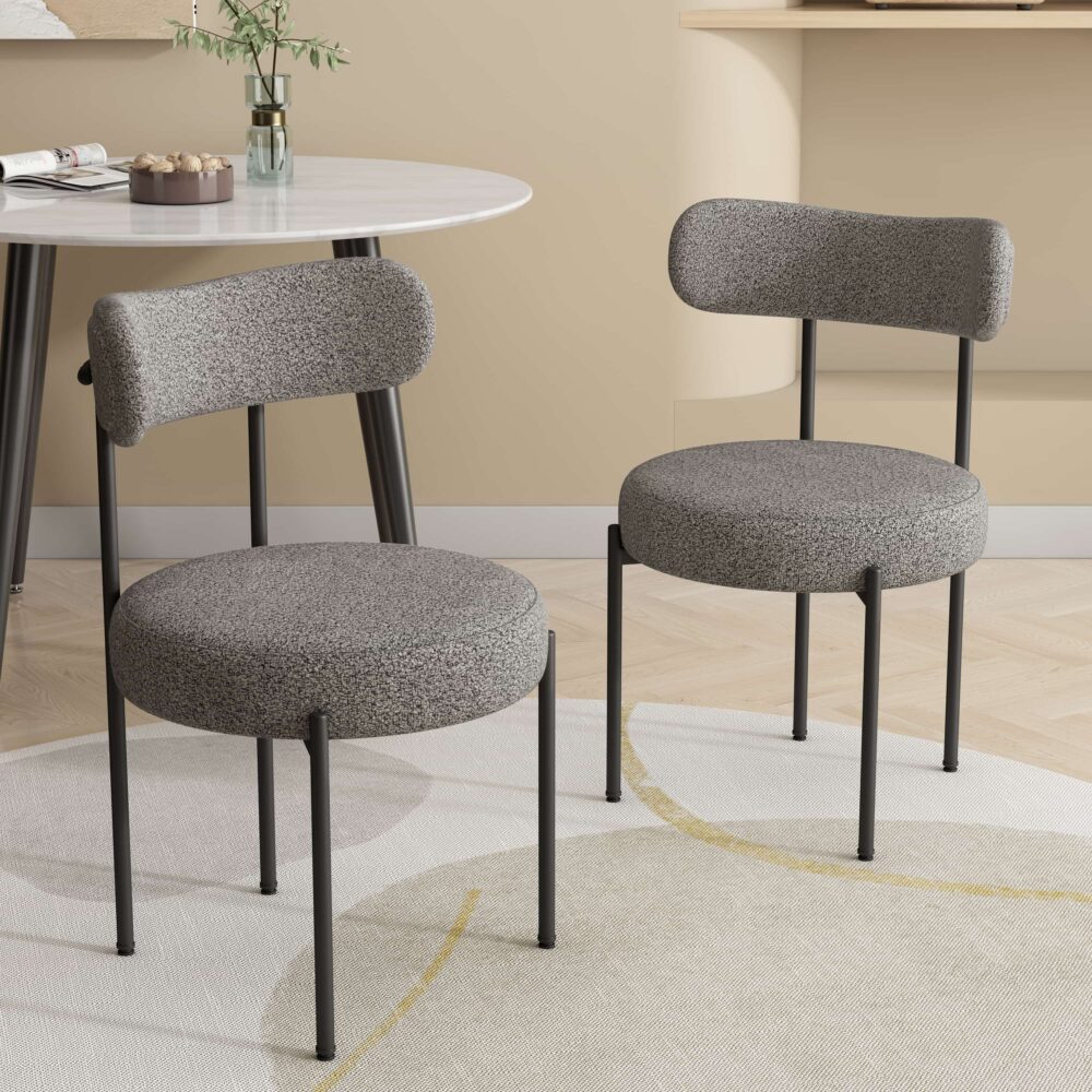 V264-DNC-416B-MGR-02-1-189415-00 Plush Boucle Cushioned Elsa Dining Chairs in Slate Grey - Image 1