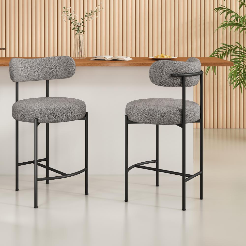 V264-DNC-417B-MGR-02-1-189426-00 Contemporary Grey Boucle Elsa Low Bar Stools - Image 1