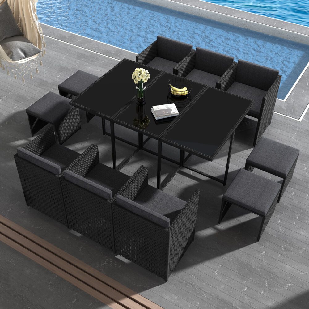 V264-OTF-501S-BLK-51986-00 Bali 11 Piece Outdoor Dining Set-Black - Image 1