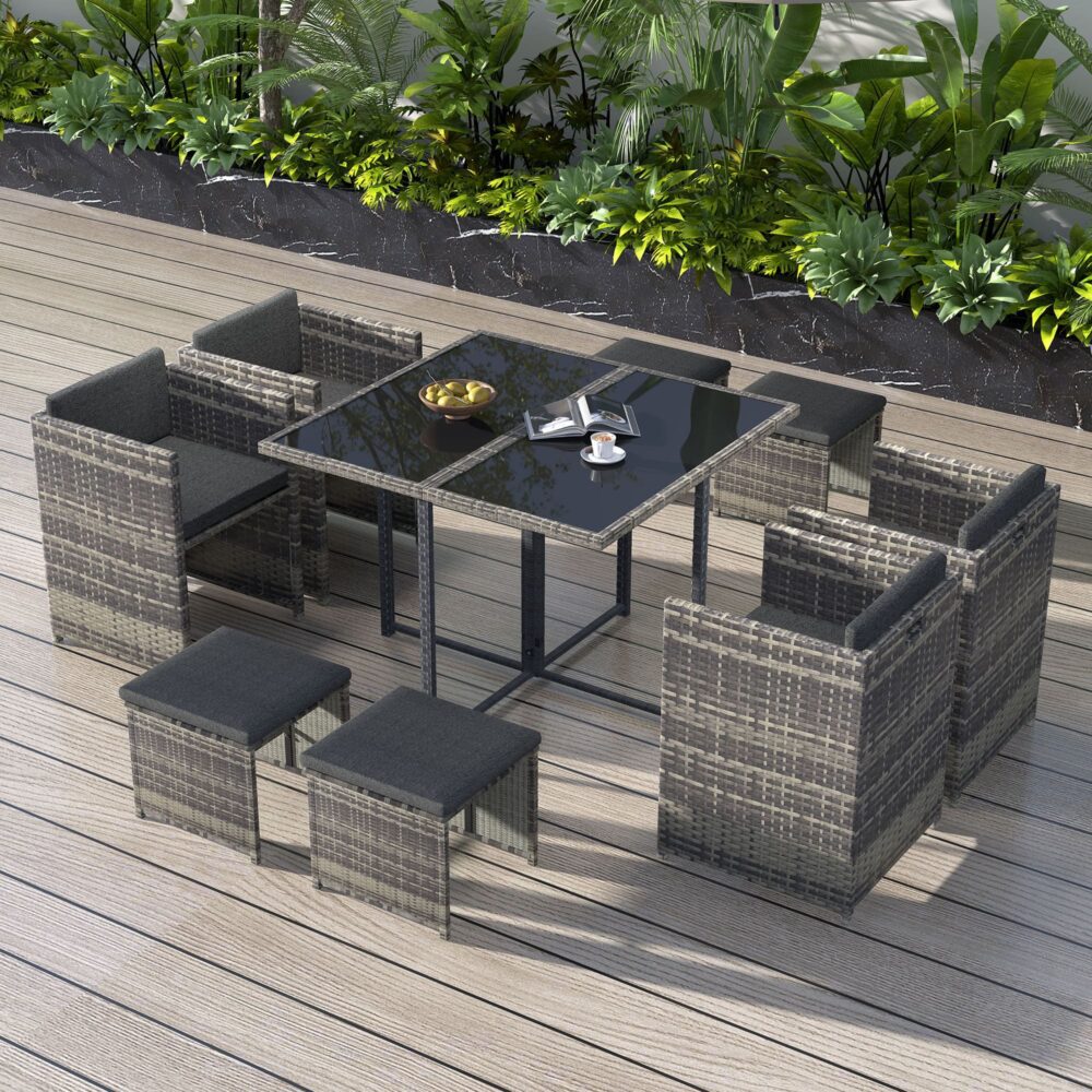 V264-OTF-503S-LGR-52083-01 Horrocks 8 Seater Outdoor Dining Set-Grey - Image 1