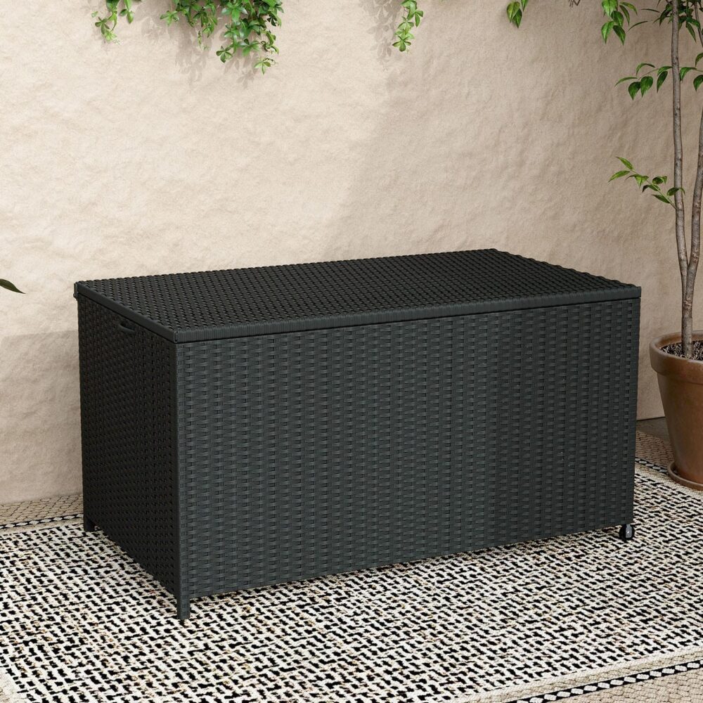 V264-OTF-506S-BLK-202505221114-00 Outdoor PE Wicker Storage Box Garden 320L-Black - Image 1