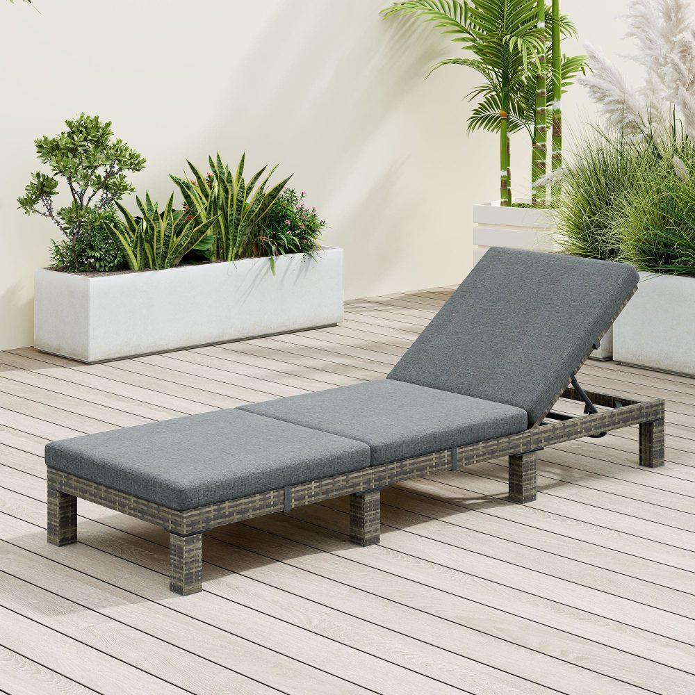 V264-OTF-531S-LGR-1-54114-00 Grey Rattan Sunbed with Adjustable Recline - Image 1