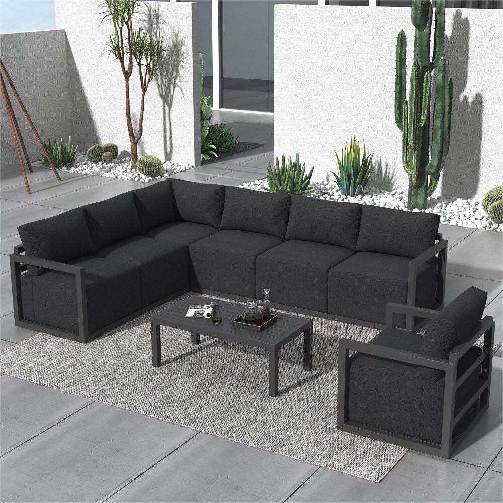 V264-OTF-543A-WHE-8PC-172494-00 Alfresco 7-Seat Garden Lounge Set – White - Image 1