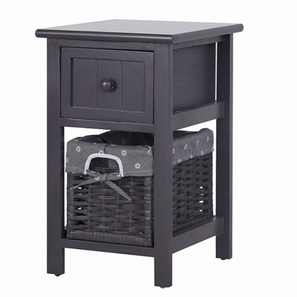 V264-TAB-713C-LGR-1PC-1-65568-00 Grey Bedside Table with Wicker Basket - Image 1