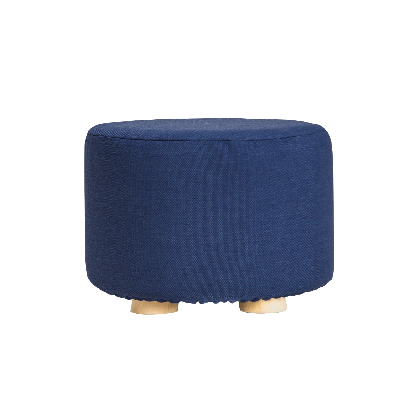 V274-FT-GQST01-DBU-FT-GQST01-DBU-00 Fabric Ottoman Round Wooden Leg Foot Stool - DARK BLUE - Image 1