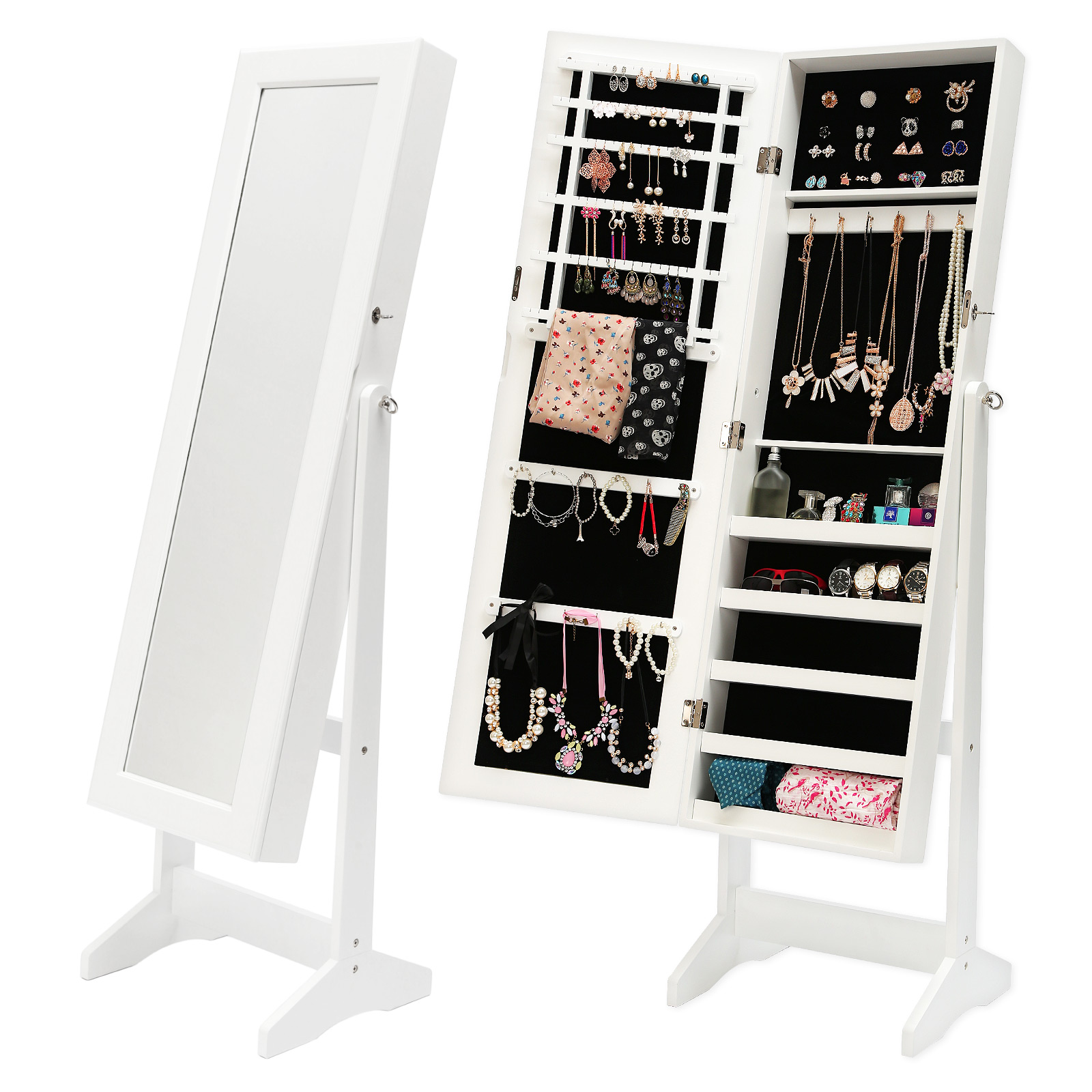V274-FT-MJ316W-FT-MJ316W-00 Mirror Jewellery Cabinet Storage Organiser LUVO 146cm WHITE - Image 1