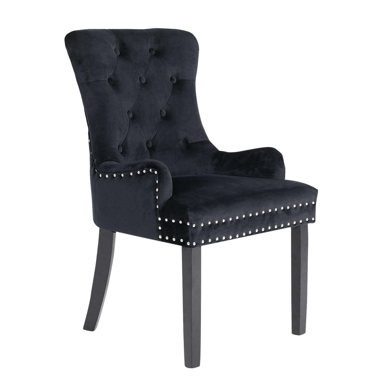 V274-FT-VFC-1141-BK1-FT-VFC-1141-BK1-00 French Provincial Dining Chair Ring Studded Velvet Rubberwood Leg LISSE BLACK - Image 1