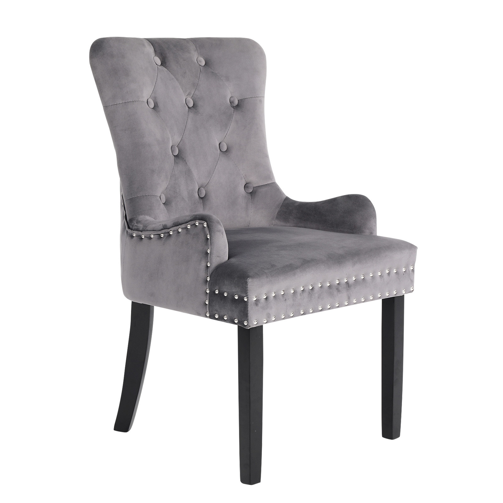 V274-FT-VFC-1141-GY1-FT-VFC-1141-GY1-00 French Provincial Dining Chair Ring Studded Velvet Rubberwood Leg LISSE GREY - Image 1