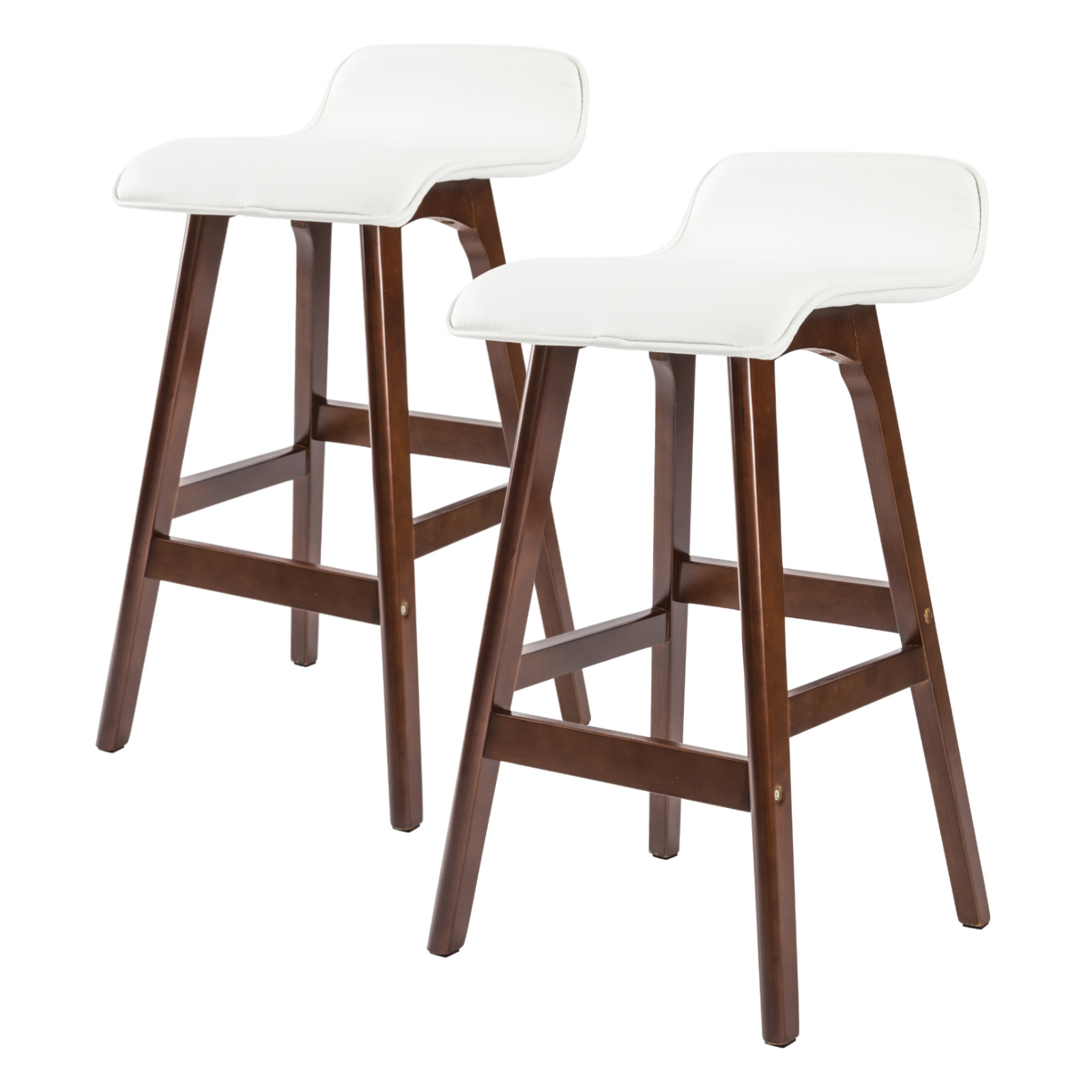 V274-FT-WBSPU-75WH2-BNP-FT-WBSPU-75WH2-BNP-00 2X Wooden Bar Stool Dining Chair Leather SOPHIA 65cm WHITE BROWN - Image 1