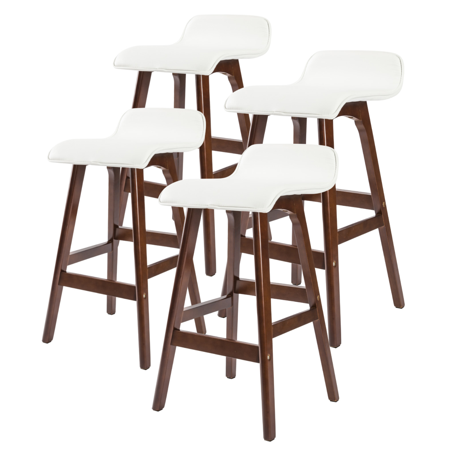 V274-FT-WBSPU-75WH4-BNP-FT-WBSPU-75WH4-BNP-00 4X Wooden Bar Stool Dining Chair Leather SOPHIA 65cm WHITE BROWN - Image 1
