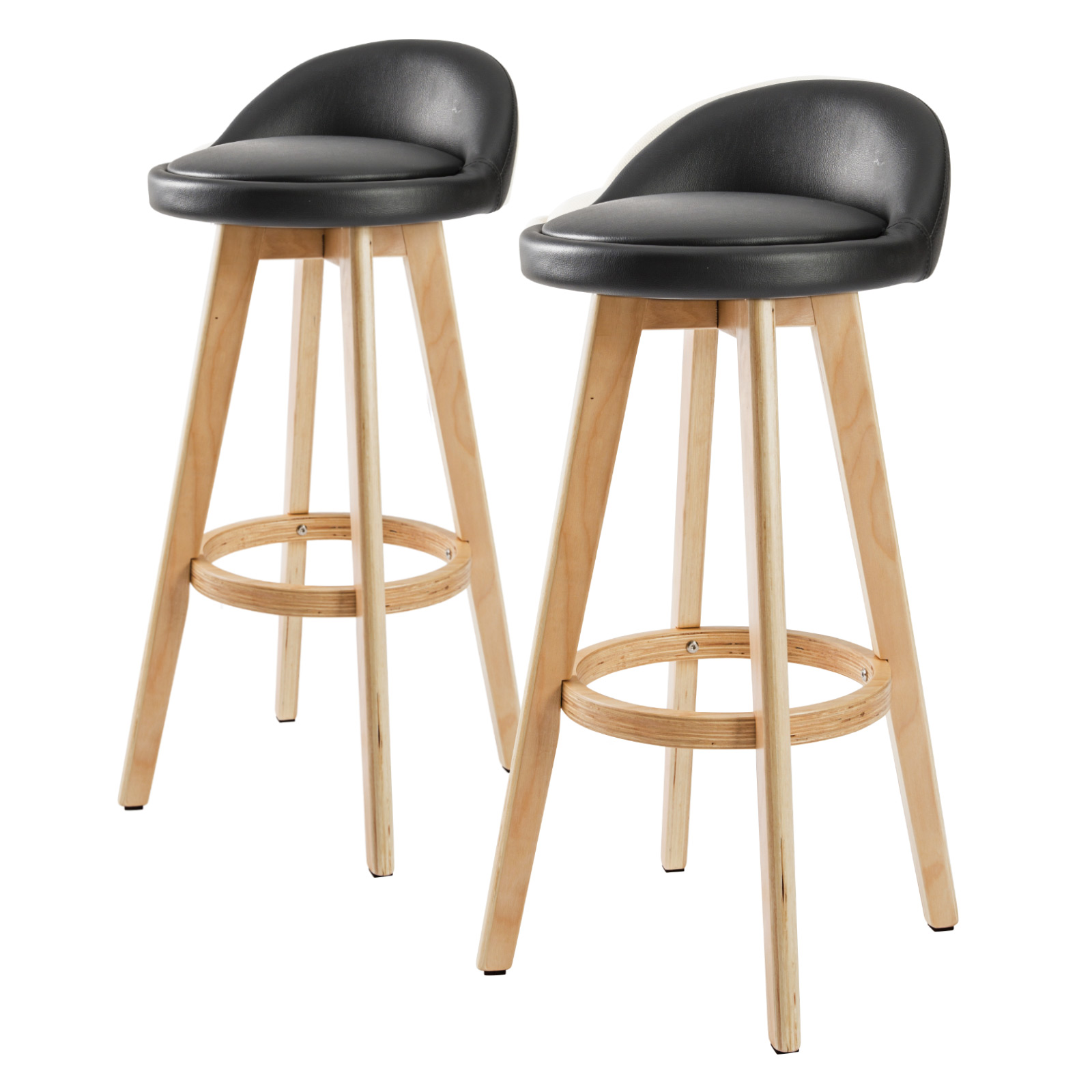 V274-FT-WBSPVC-82BK2-FT-WBSPVC-82BK2-00 2X Wooden Bar Stool Dining Chair Leather LEILA 72cm BLACK - Image 1