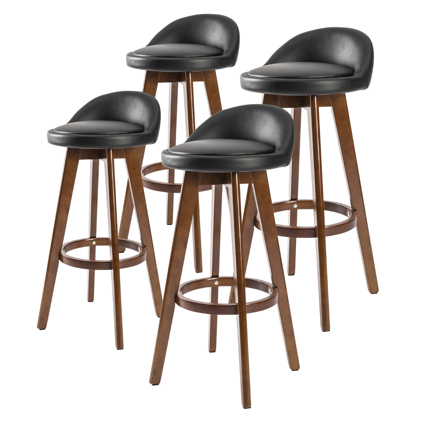 V274-FT-WBSPVC-82BK4-BNP-FT-WBSPVC-82BK4-BNP-00 4X Wooden Bar Stool Dining Chair Leather LEILA 72cm BLACK BROWN - Image 1