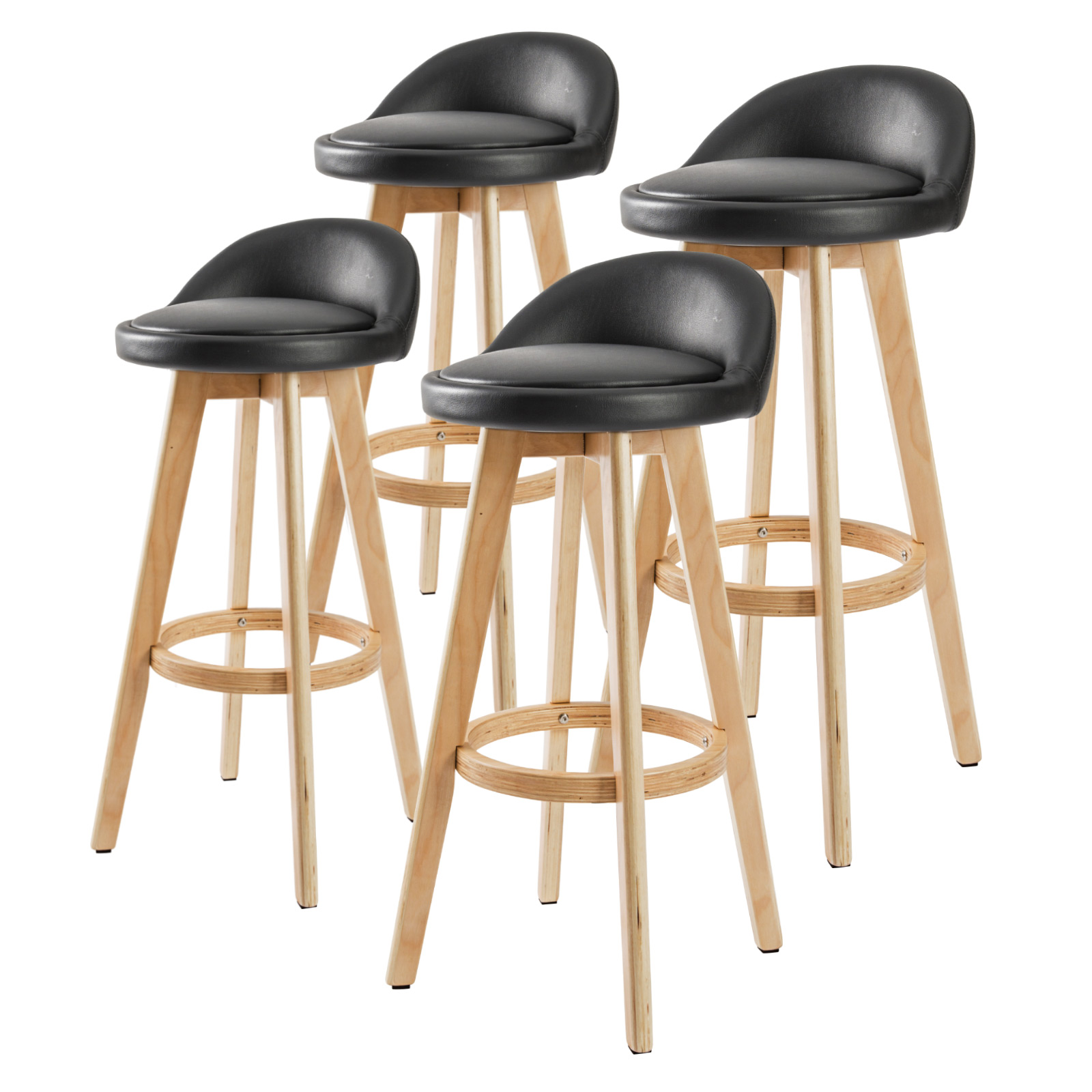 V274-FT-WBSPVC-82BK4-FT-WBSPVC-82BK4-00 4X Wooden Bar Stool Dining Chair Leather LEILA 72cm BLACK - Image 1