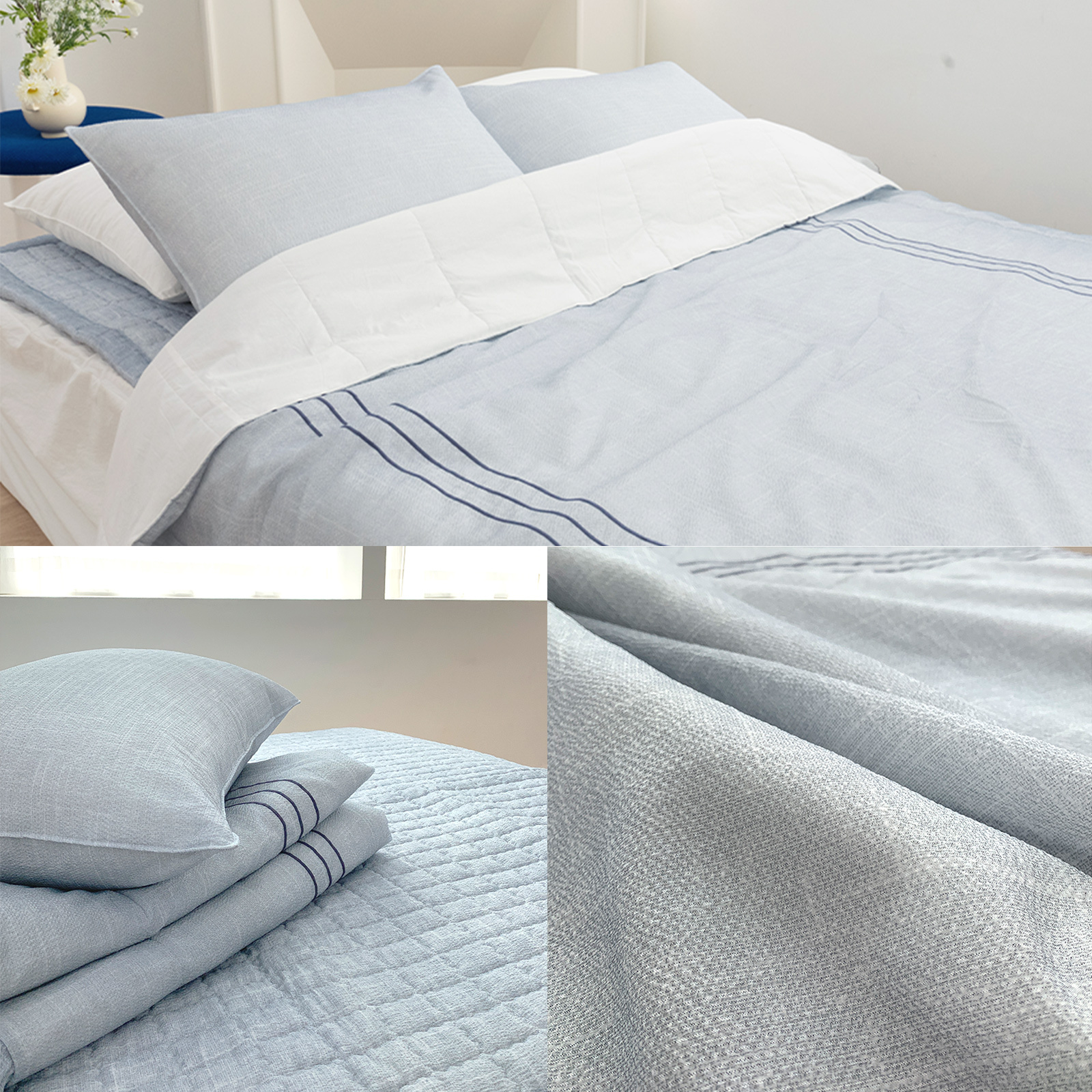 V274-GM-SOM-COMF-D-BU-141199-00 Saesom Flua Snow Comforter Set Double Cool Quilt Bedspread BLUE - Image 1