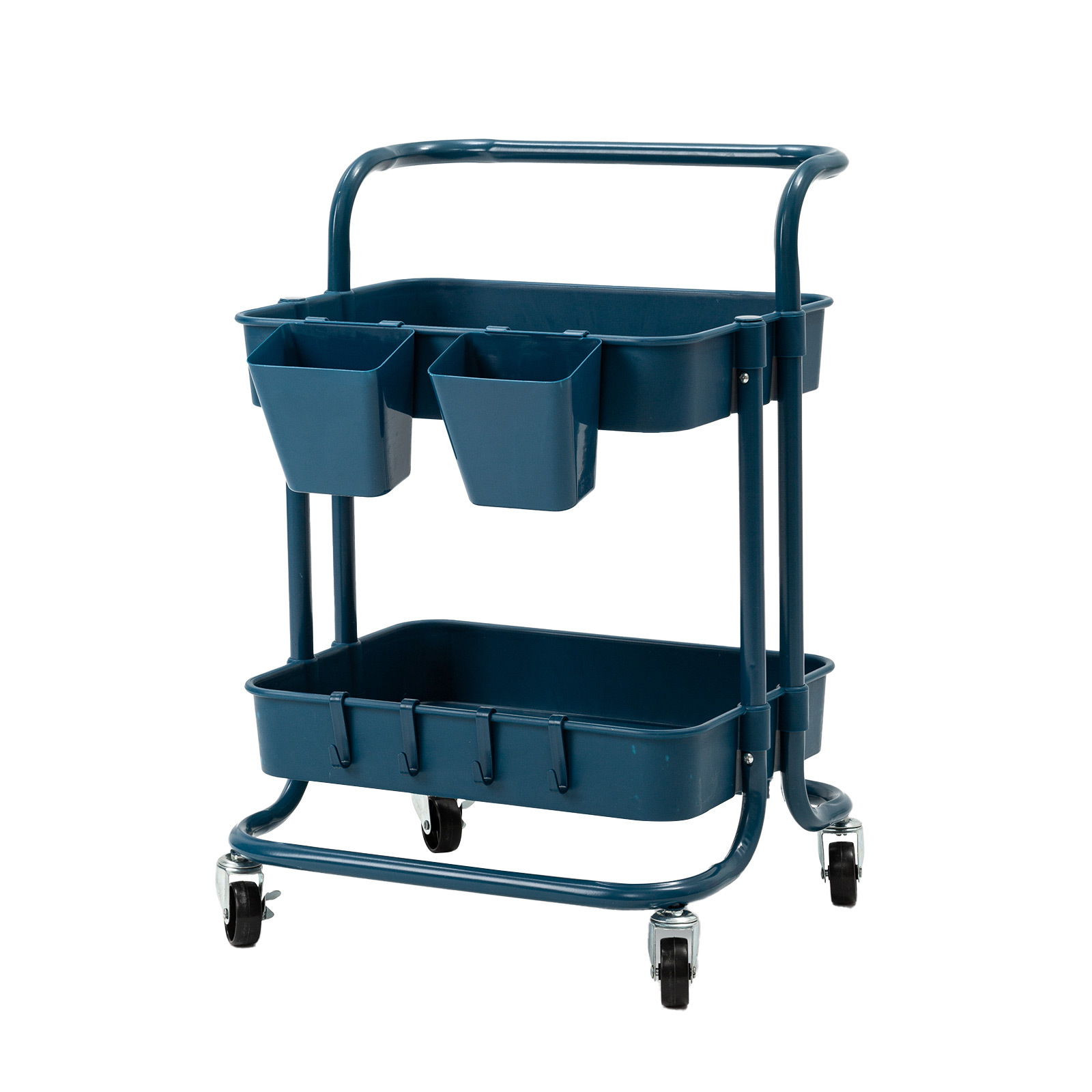 V274-HA-GO36-TC-2BL-HA-GO36-TC-2BL-00 Trolley Cart Storage Utility Rack Shelf Organiser Swivel Kitchen 2 Tier BLUE - Image 1