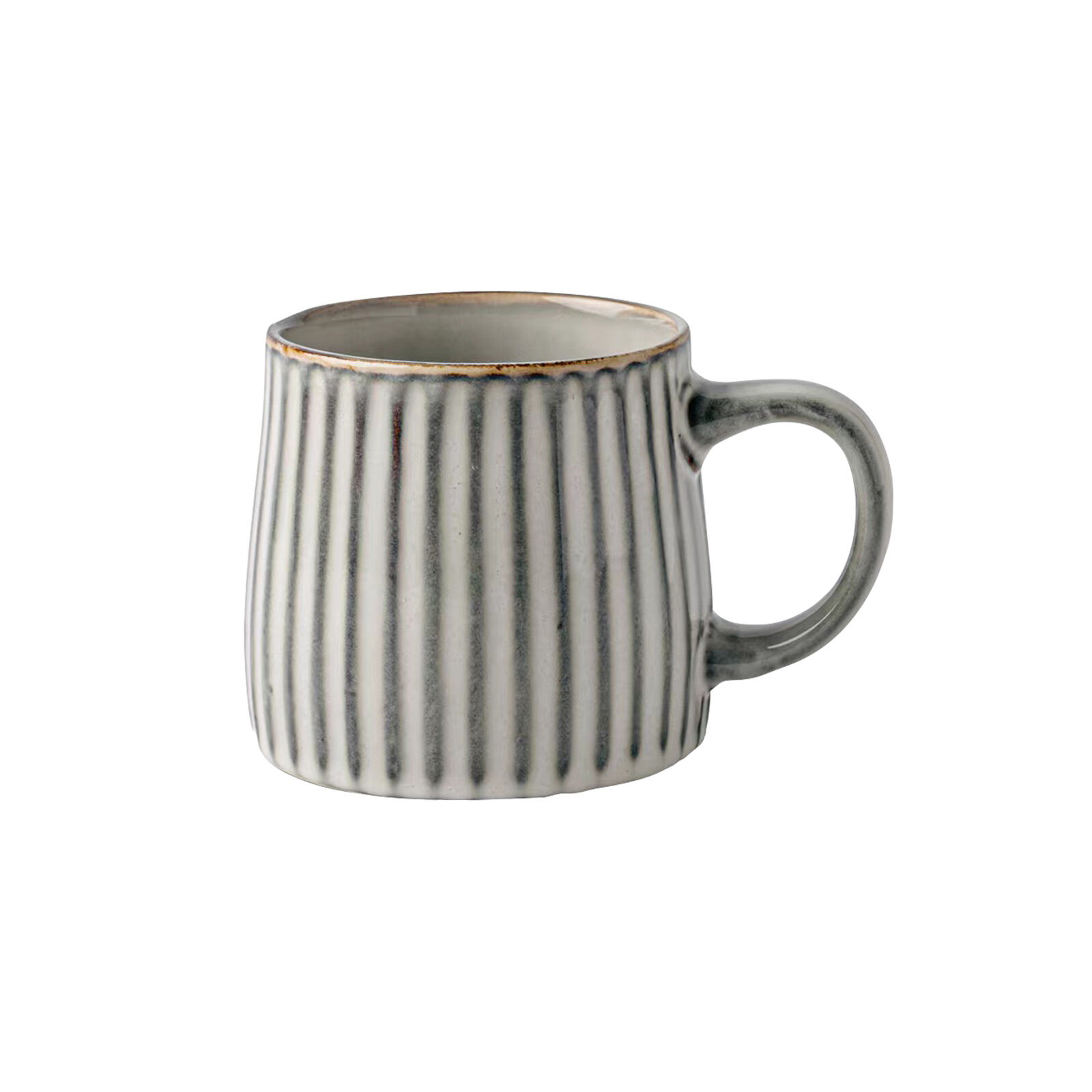 V274-HA-LA-P0024809-GY-222381-00 High-Fired Ceramic Stoneware Ribbed Stripe Mug 460ml Matt EARTHY GREY - Image 1